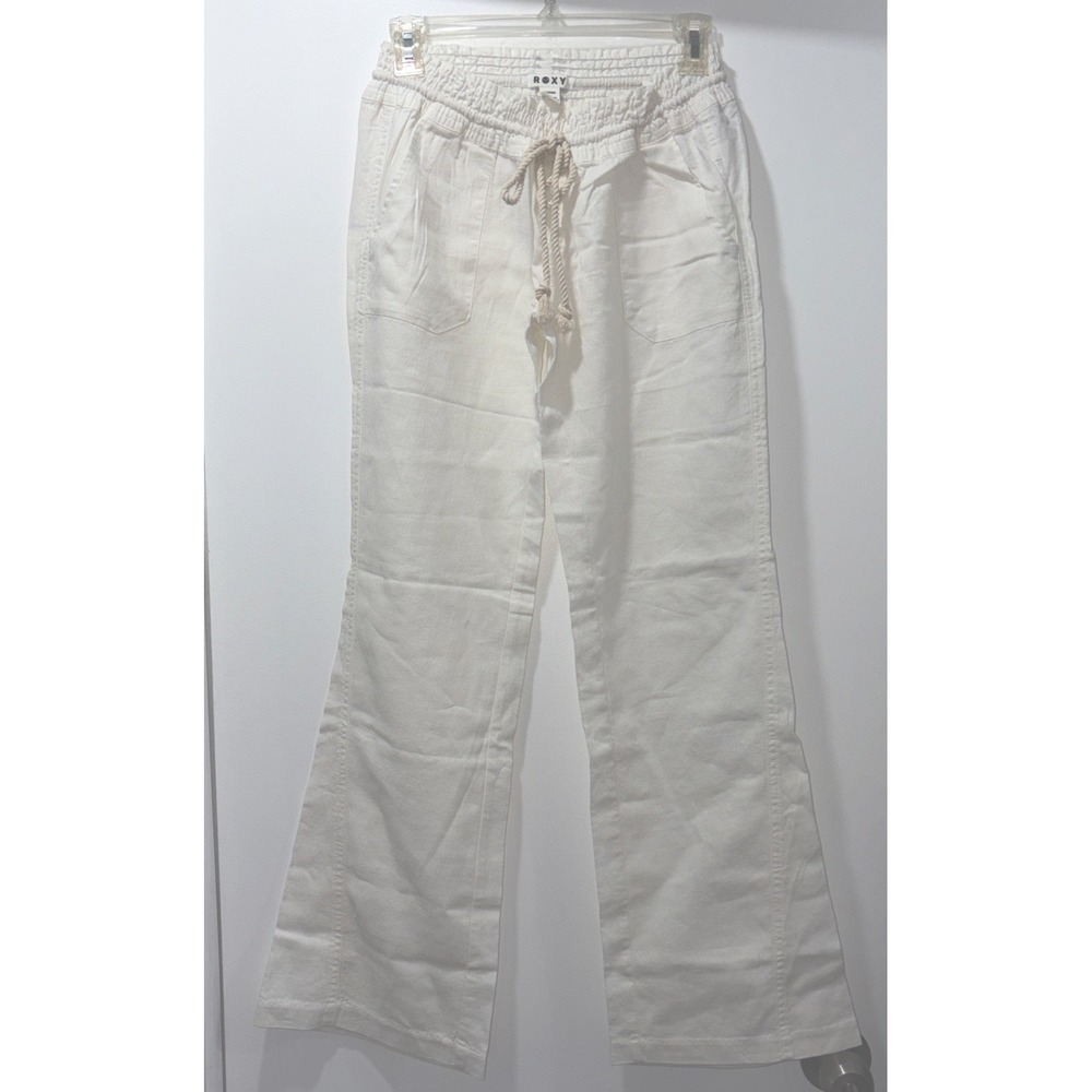 Roxy Ocean Linen Blend Pant Women's Sz XS/TP/ECH 30"Inseam White Drawstring